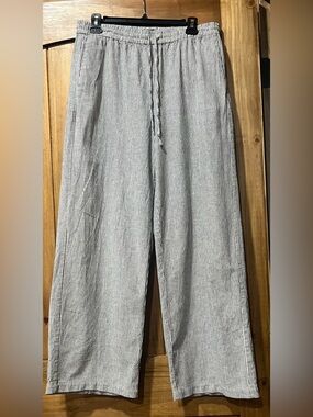 J. Crew Wide-Leg Drawstring Pants in White and Black Stripe